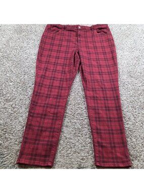 American Eagle Jeans Womens 22 Red Plaid High Rise Jegging Stretch Denim